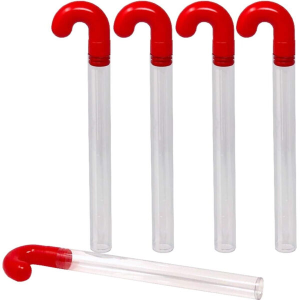 Empty Clear Plastic Holiday Candy Cane Tubes with Red Topper Thumbnail
